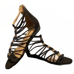NWT SODA Black and Gold Strappy Gladiator Sandals size 8.5